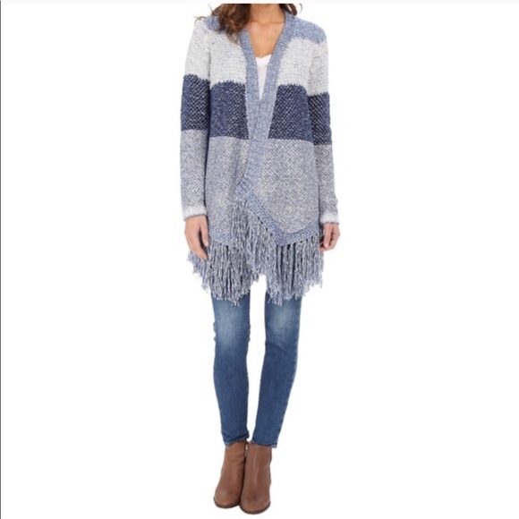 Lucky Brand Sweaters - Lucky Brand Fringe Knit Stripe Duster Cardigan